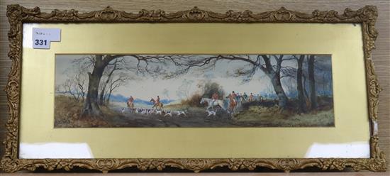 Arthur Willett, watercolour, hunting scene, signed, 5.5 x 19.75in.